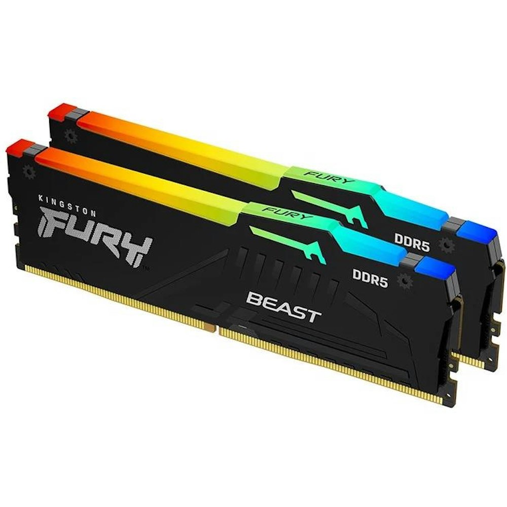 A large main feature product image of Kingston 16GB Kit (2x8GB) DDR5 Fury Beast RGB C40 5200MHz - Black