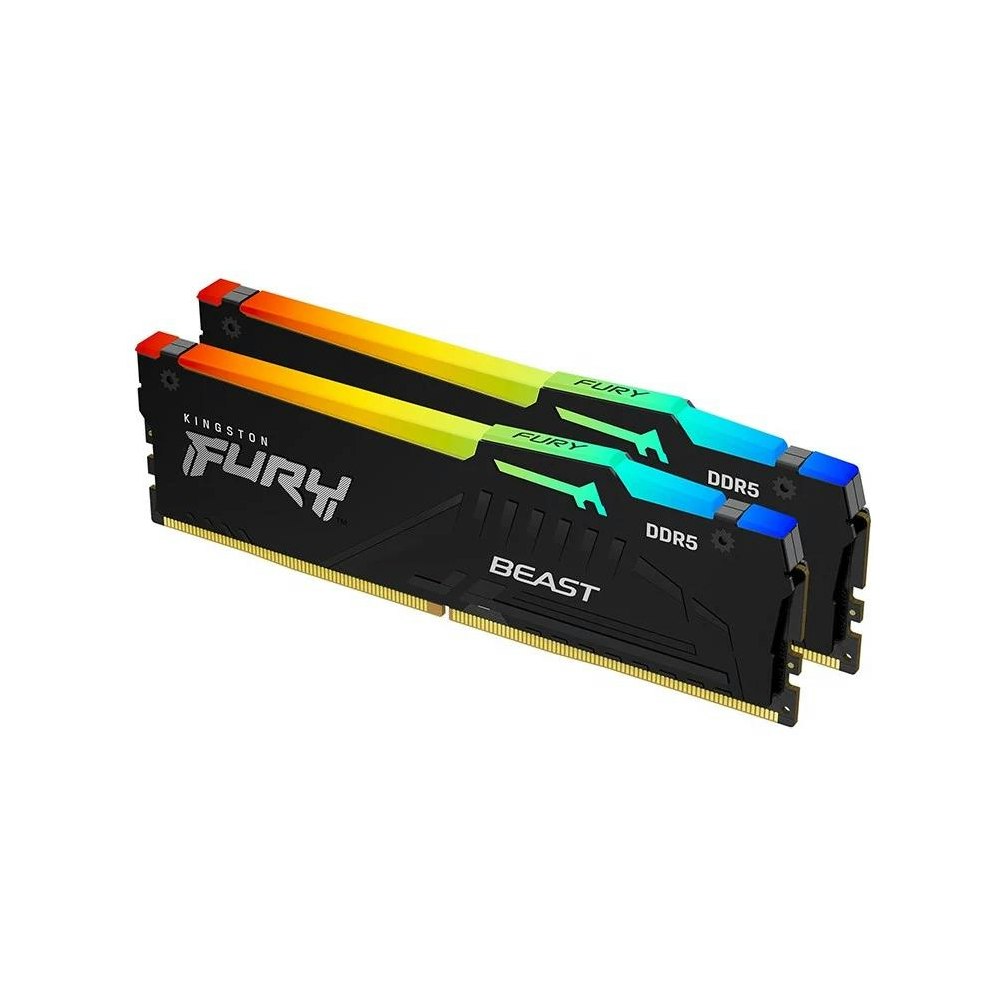 A large main feature product image of Kingston 16GB Kit (2x8GB) DDR5 Fury Beast RGB C40 5200MHz - Black