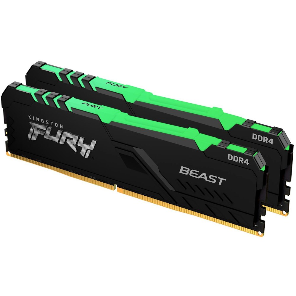 A large main feature product image of Kingston 32GB Kit (2x16GB) DDR4 Fury Beast RGB C16 3200MHz - Black