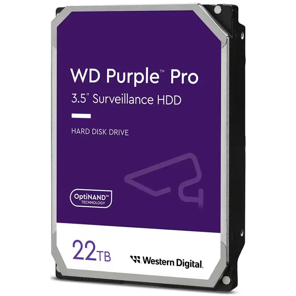 A large main feature product image of WD Purple Pro 3.5" Surveillance HDD - 22TB 512MB