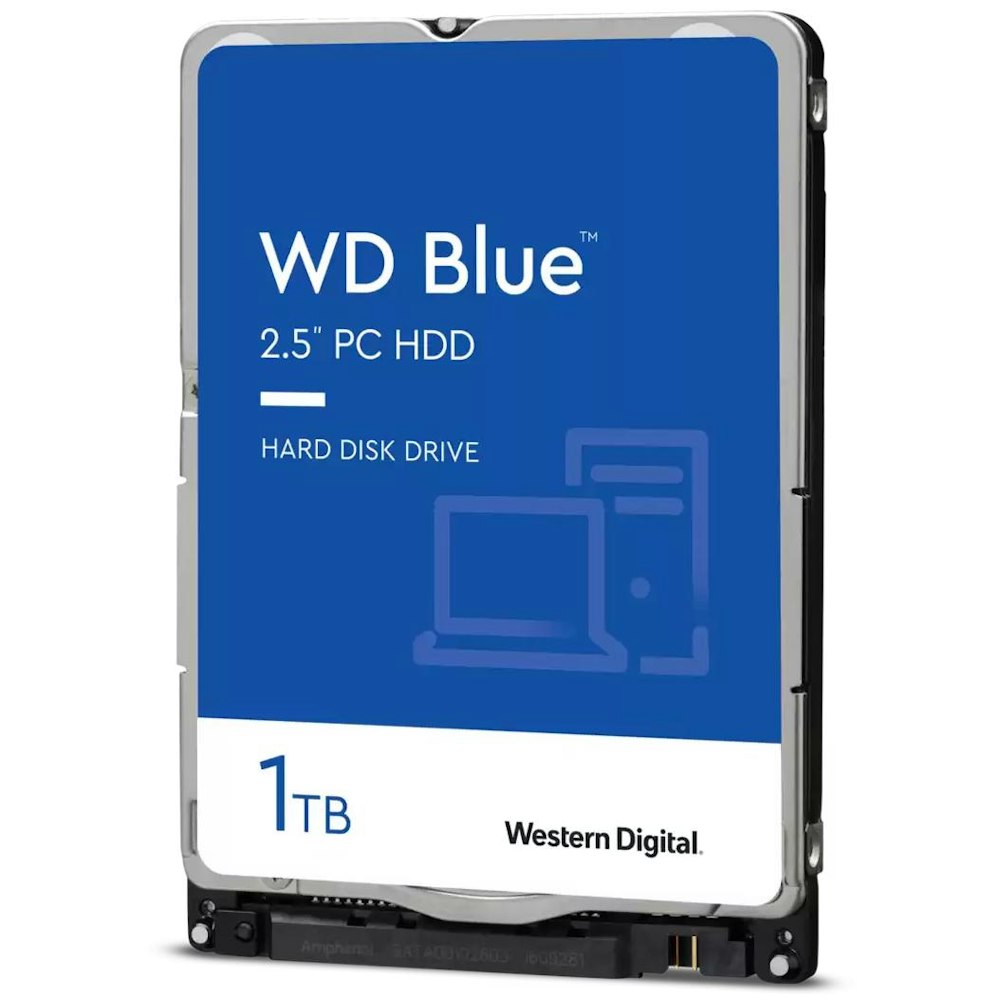 A large main feature product image of WD Blue 2.5" Notebook HDD - 1TB 128MB