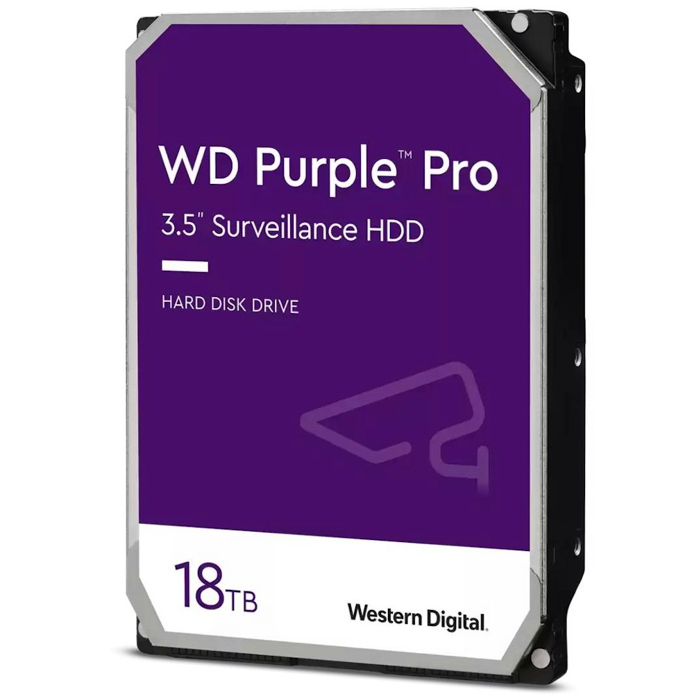 A large main feature product image of WD Purple Pro 3.5" Surveillance HDD - 18TB 512MB