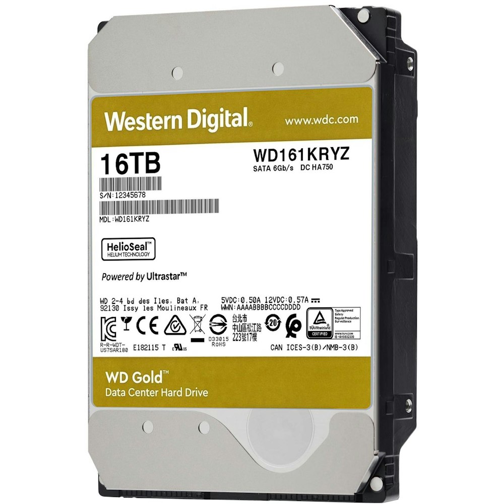 A large main feature product image of WD Gold 3.5" Enterprise Class HDD - 16TB 512MB