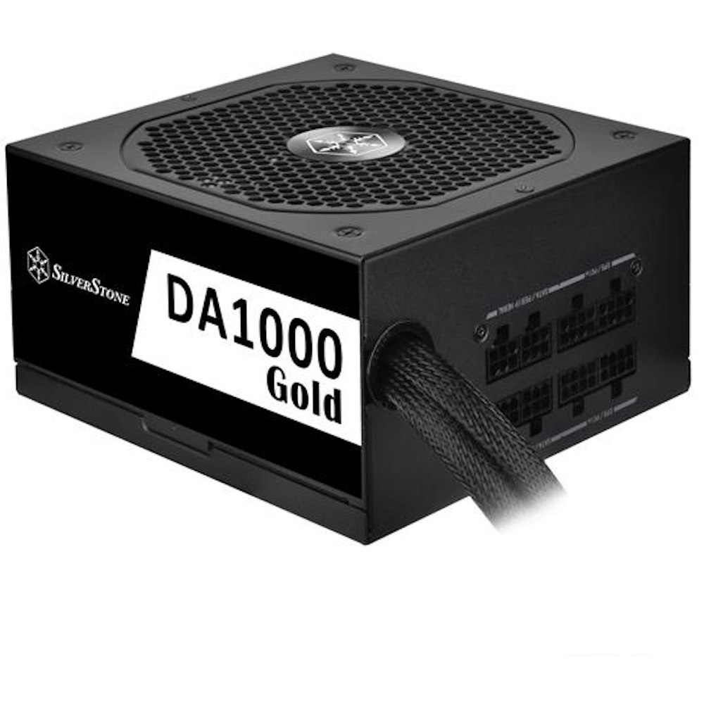 A large main feature product image of SilverStone DA1000-GH Gold ATX Semi-Modular PSU
