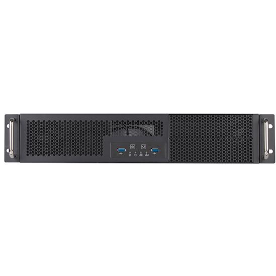 A large main feature product image of SilverStone RM23-502 Mini 2U Rackmount Case