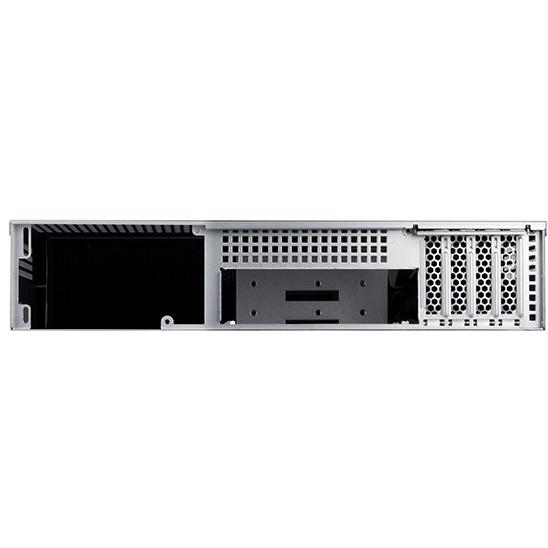 A large main feature product image of SilverStone RM23-502 Mini 2U Rackmount Case