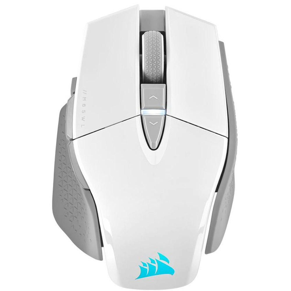 A large main feature product image of Corsair M65 RGB ULTRA WIRELESS Tunable FPS Gaming Mouse — White