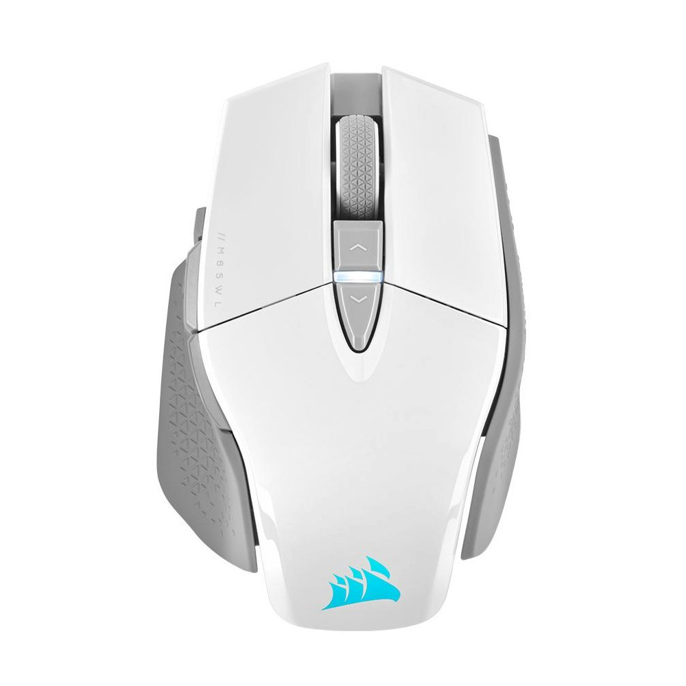 A large main feature product image of Corsair M65 RGB ULTRA WIRELESS Tunable FPS Gaming Mouse — White
