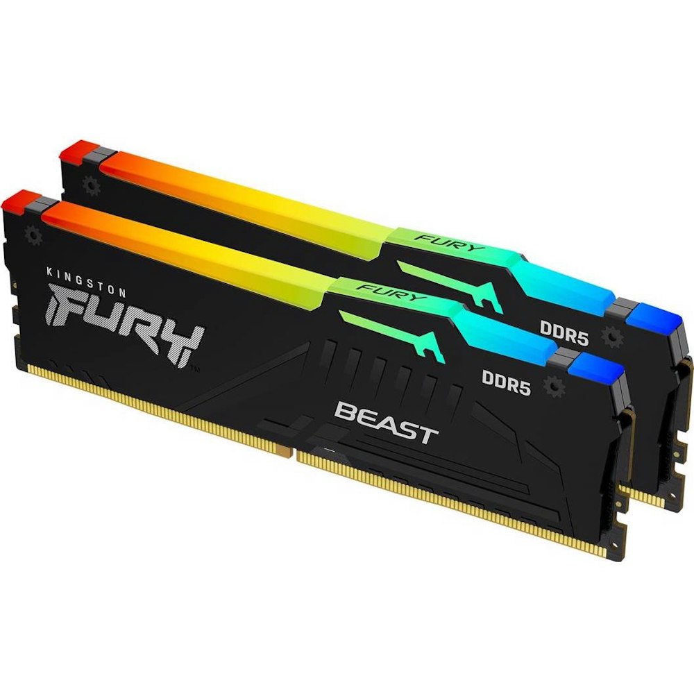 A large main feature product image of Kingston 16GB Kit (2x8GB) DDR5 Fury Beast RGB C40 6000MHz - Black