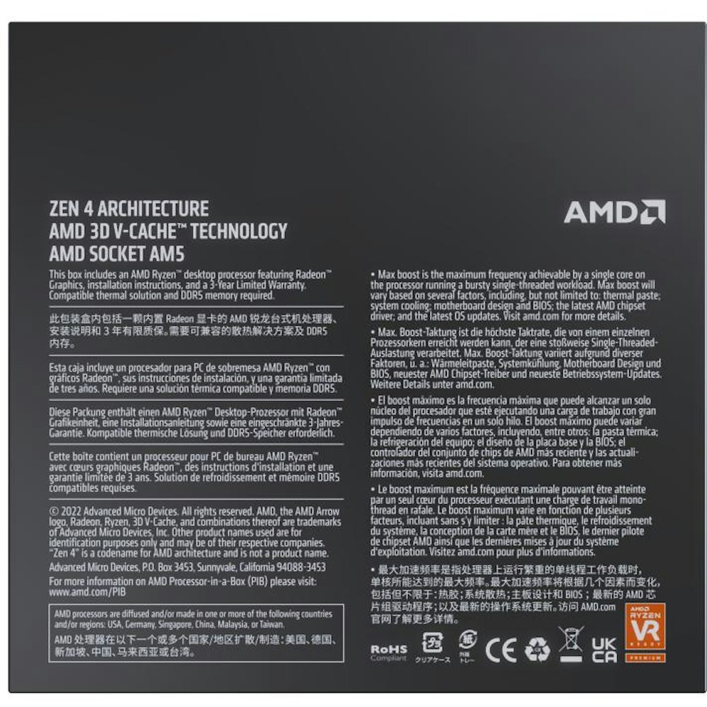 A large main feature product image of AMD Ryzen 9 7950X3D 16 Core 32 Thread Up To 5.7GHz AM5 - No HSF Retail Box