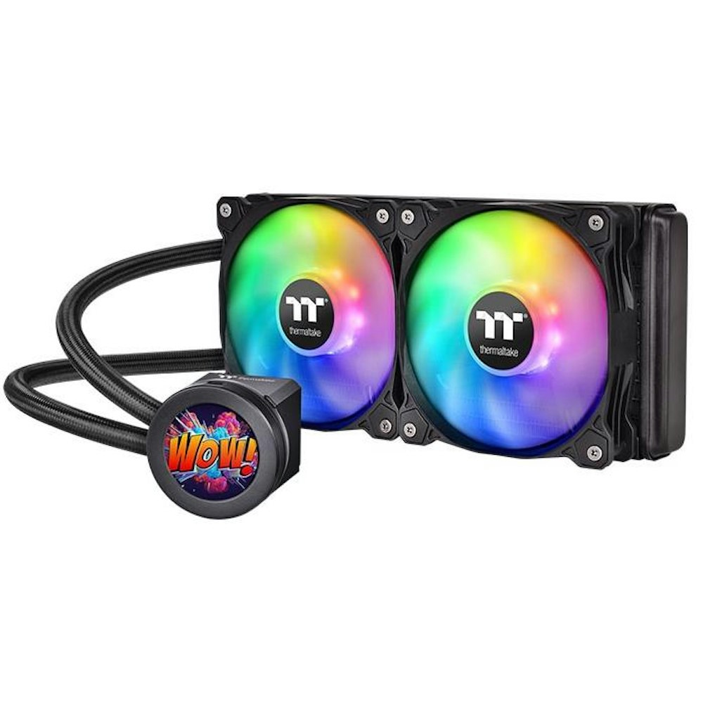 A large main feature product image of Thermaltake Floe Ultra RGB 240 - 240mm AIO Liquid CPU Cooler with LCD Display