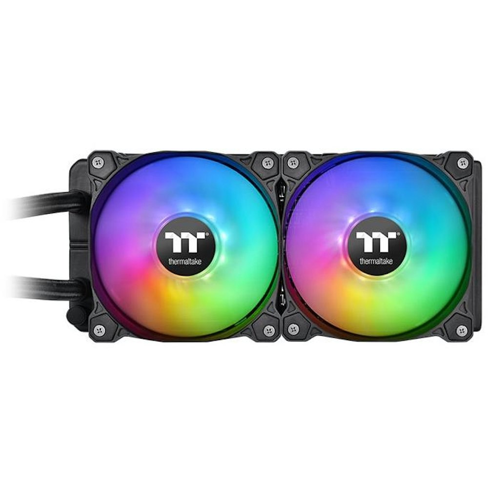 A large main feature product image of Thermaltake Floe Ultra RGB 240 - 240mm AIO Liquid CPU Cooler with LCD Display