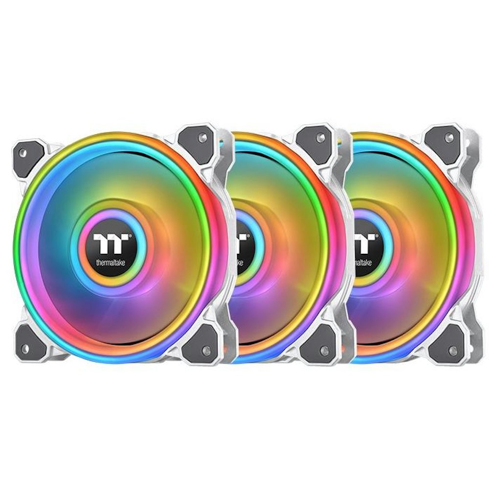 A large main feature product image of Thermaltake Riing Quad 12 RGB - 120mm Radiator Fan (3 Pack, White)