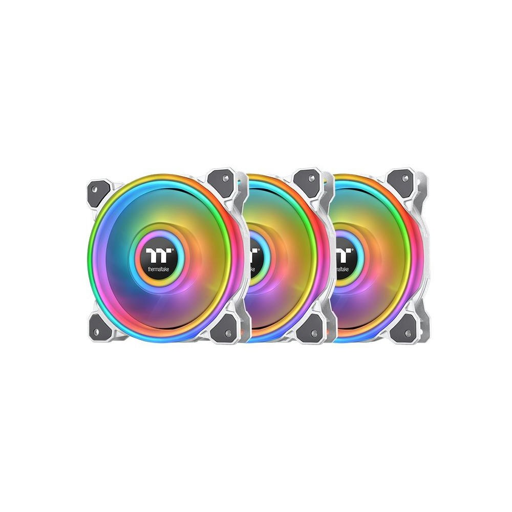 A large main feature product image of Thermaltake Riing Quad 12 RGB - 120mm Radiator Fan (3 Pack, White)