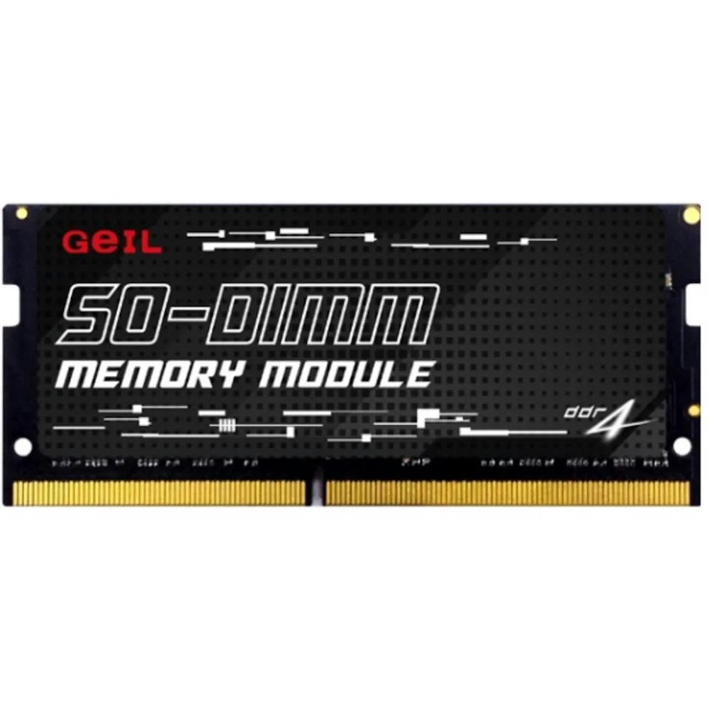 A large main feature product image of GeIL 16GB Single (1x16GB) DDR4 SO-DIMM 1.2V C19 2666MHz - Black