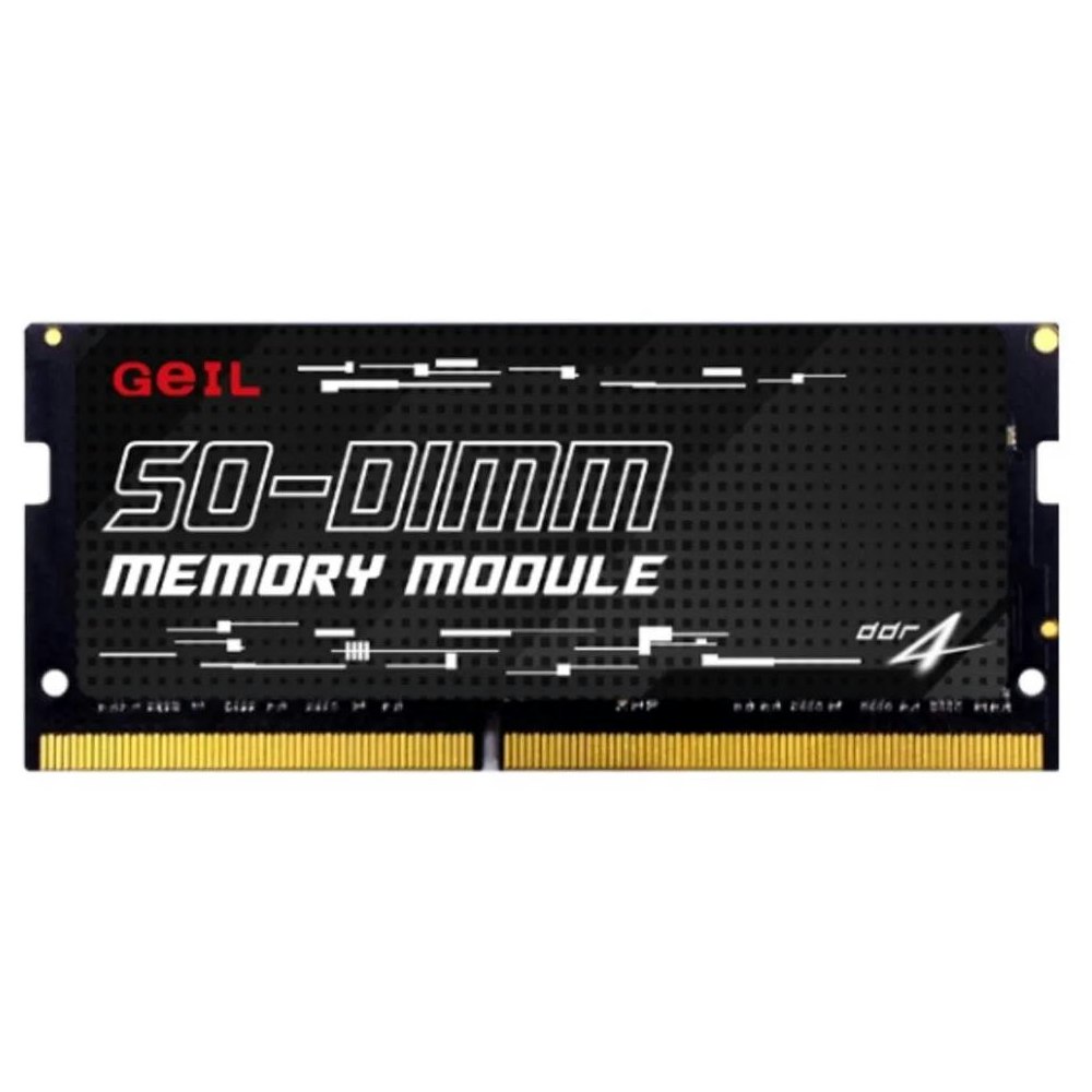 A large main feature product image of GeIL 16GB Single (1x16GB) DDR4 SO-DIMM 1.2V C17 2400MHz - Black