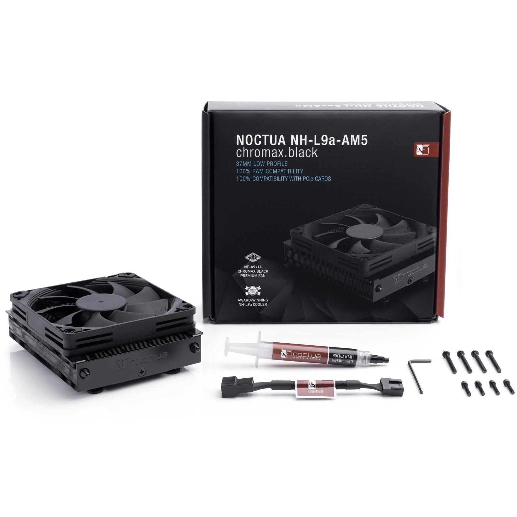 A large main feature product image of Noctua NH-L9a-AM5 Chromax Black - Low Profile AM5 CPU Cooler 