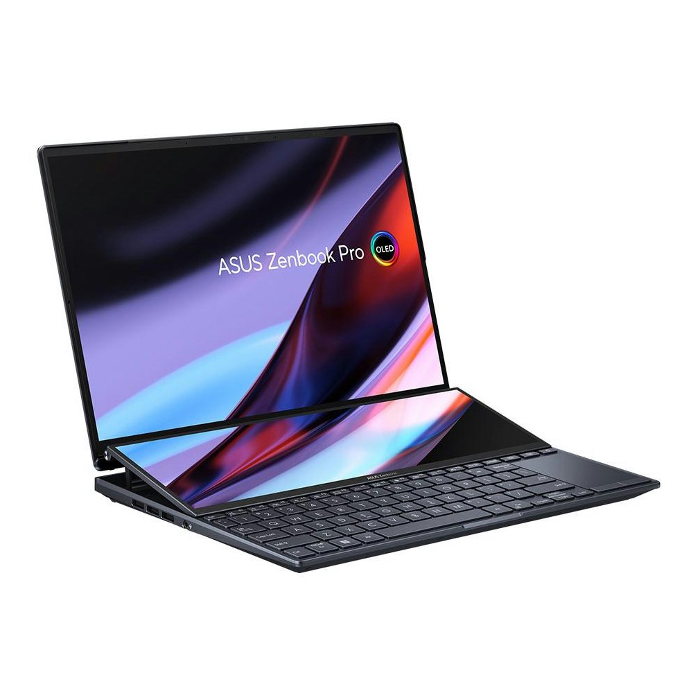 A large main feature product image of ASUS Zenbook Pro Duo UX8402VU-P1024X 14.5" 13th Gen i9 RTX 4050 Windows 11 Pro Notebook 