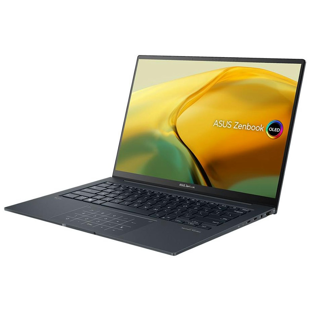 A large main feature product image of ASUS Zenbook 14 OLED (UX3404) - 14.5" 13th Gen i5, 16GB/512GB - Win 11 Notebook