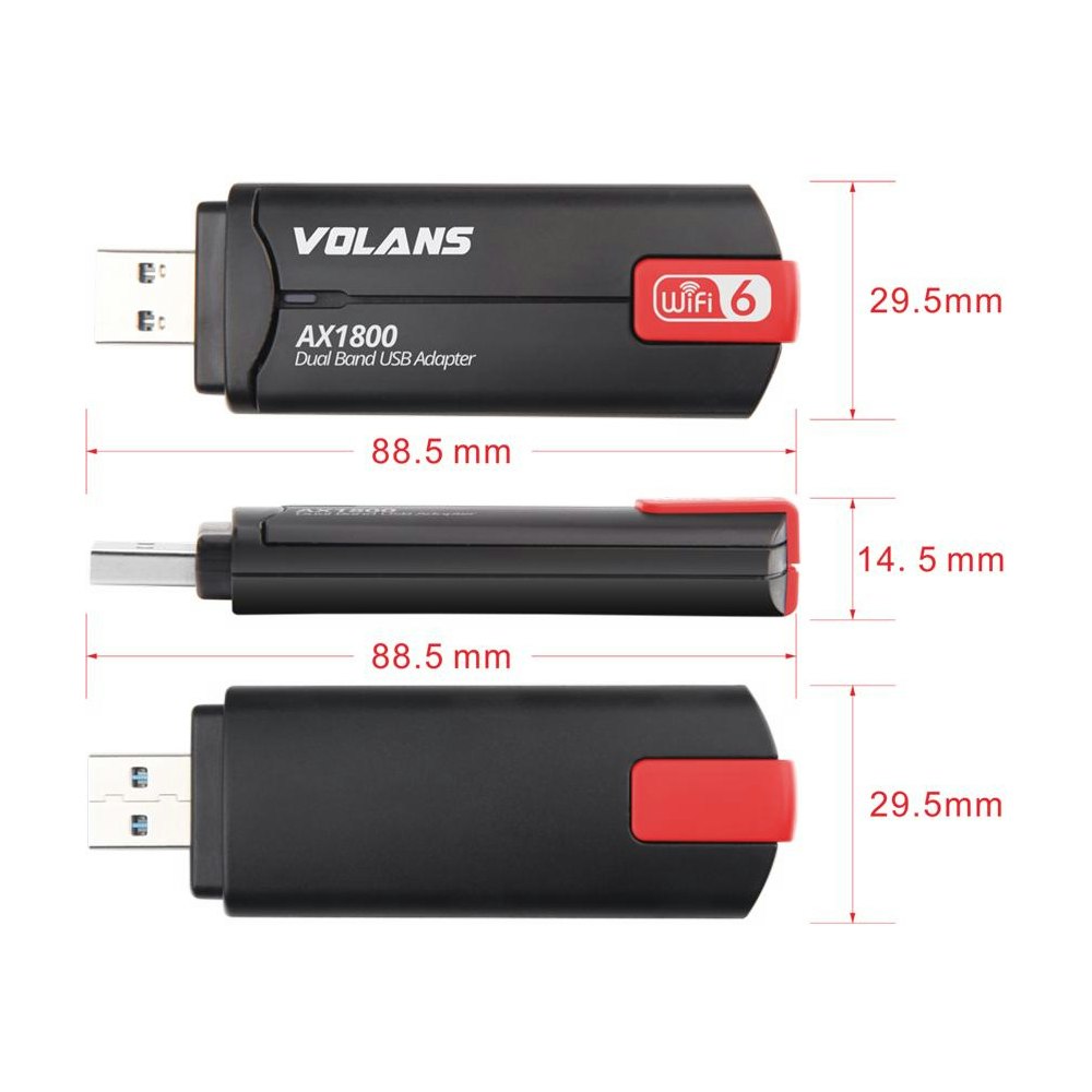 A large main feature product image of Volans AX1800 Wi-Fi 6 USB Adapter
