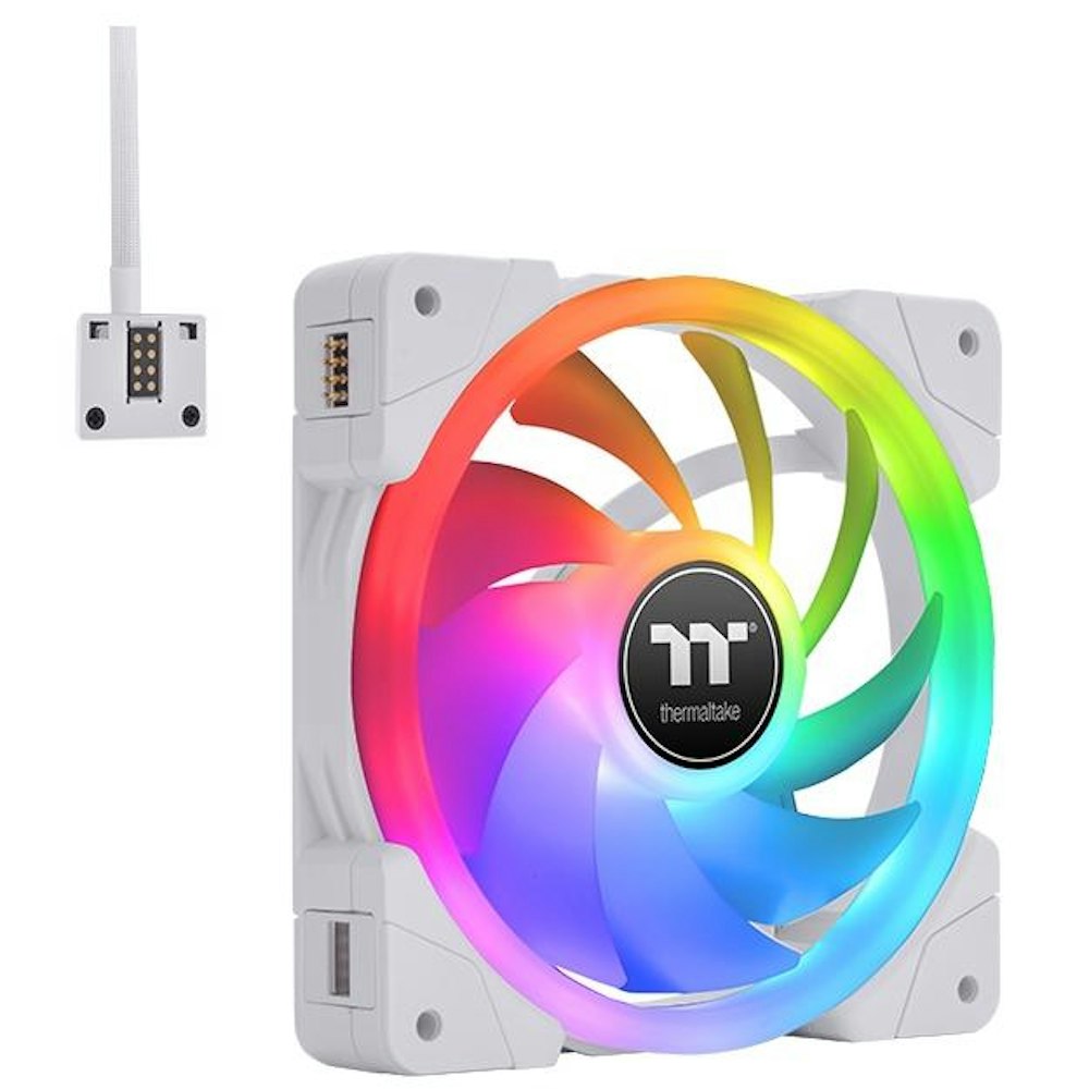 A large main feature product image of Thermaltake SWAFAN EX12 RGB 3-Pack PWM Fan 120mm - White