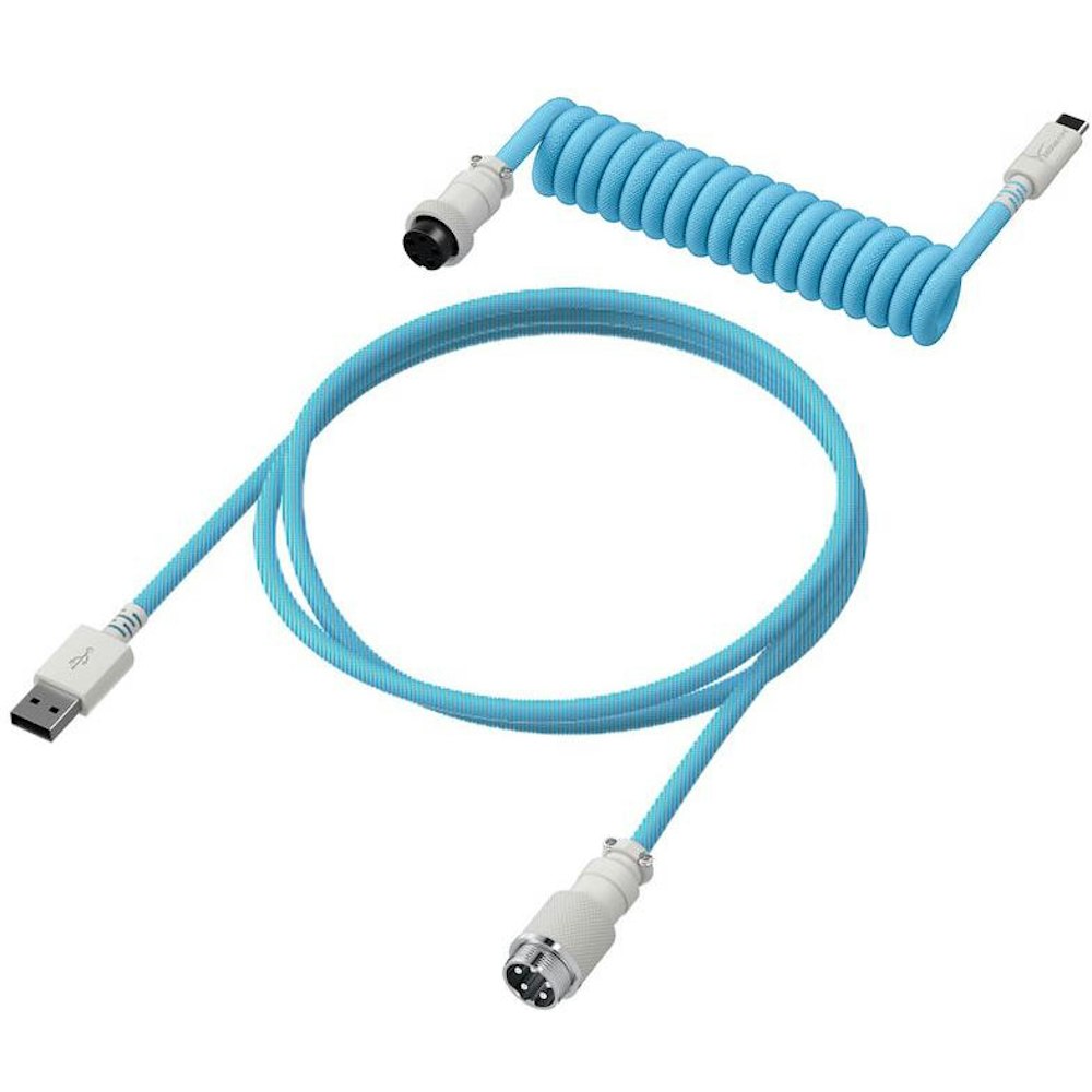 A large main feature product image of HyperX Coiled Cable - Light Blue