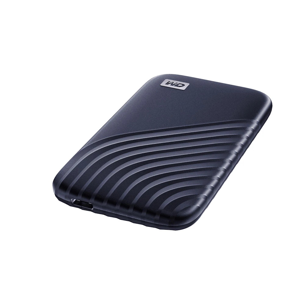 A large main feature product image of WD My Passport Portable SSD - 1TB Midnight Blue