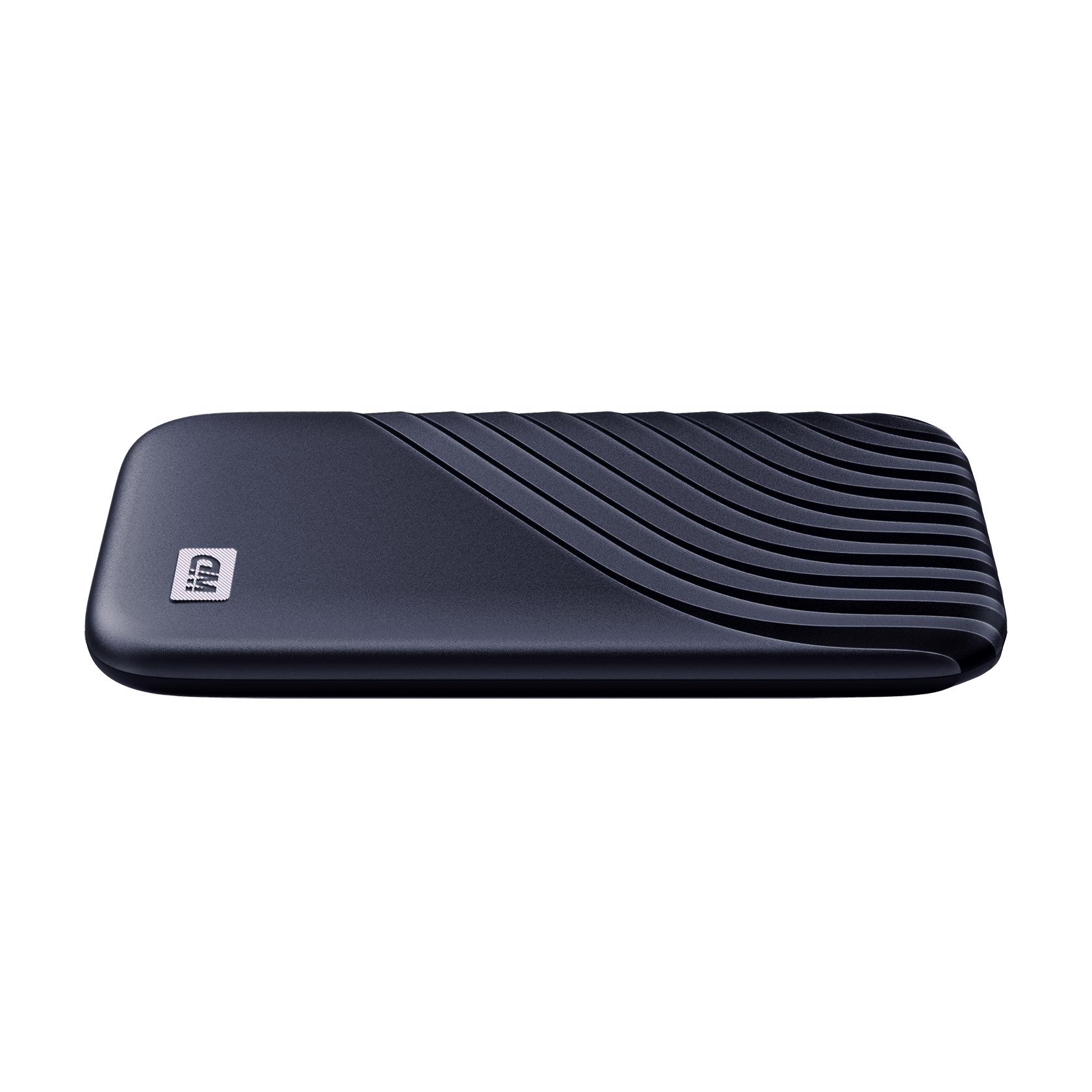 A large main feature product image of WD My Passport Portable SSD - 1TB Midnight Blue