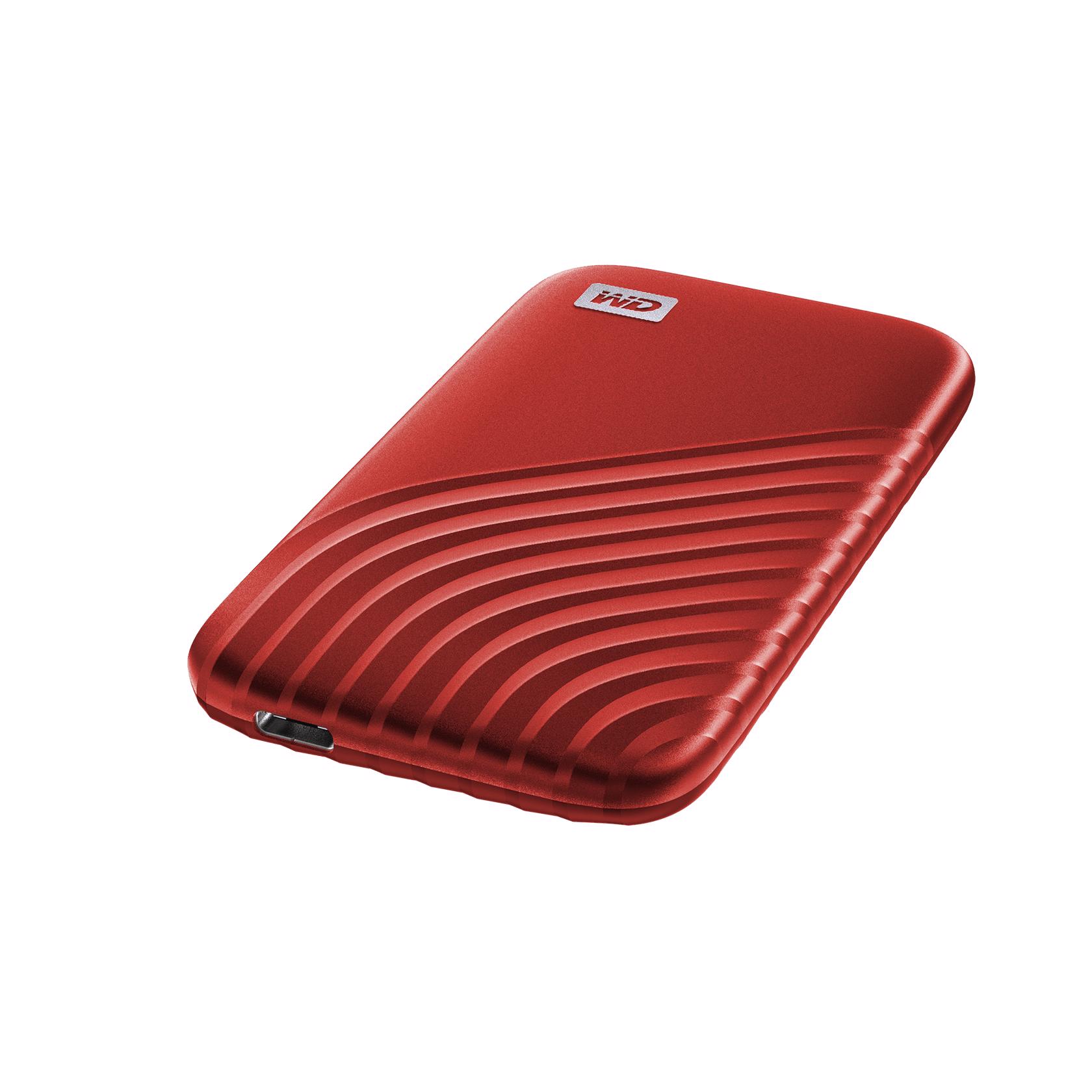 A large main feature product image of WD My Passport Portable SSD - 1TB Red