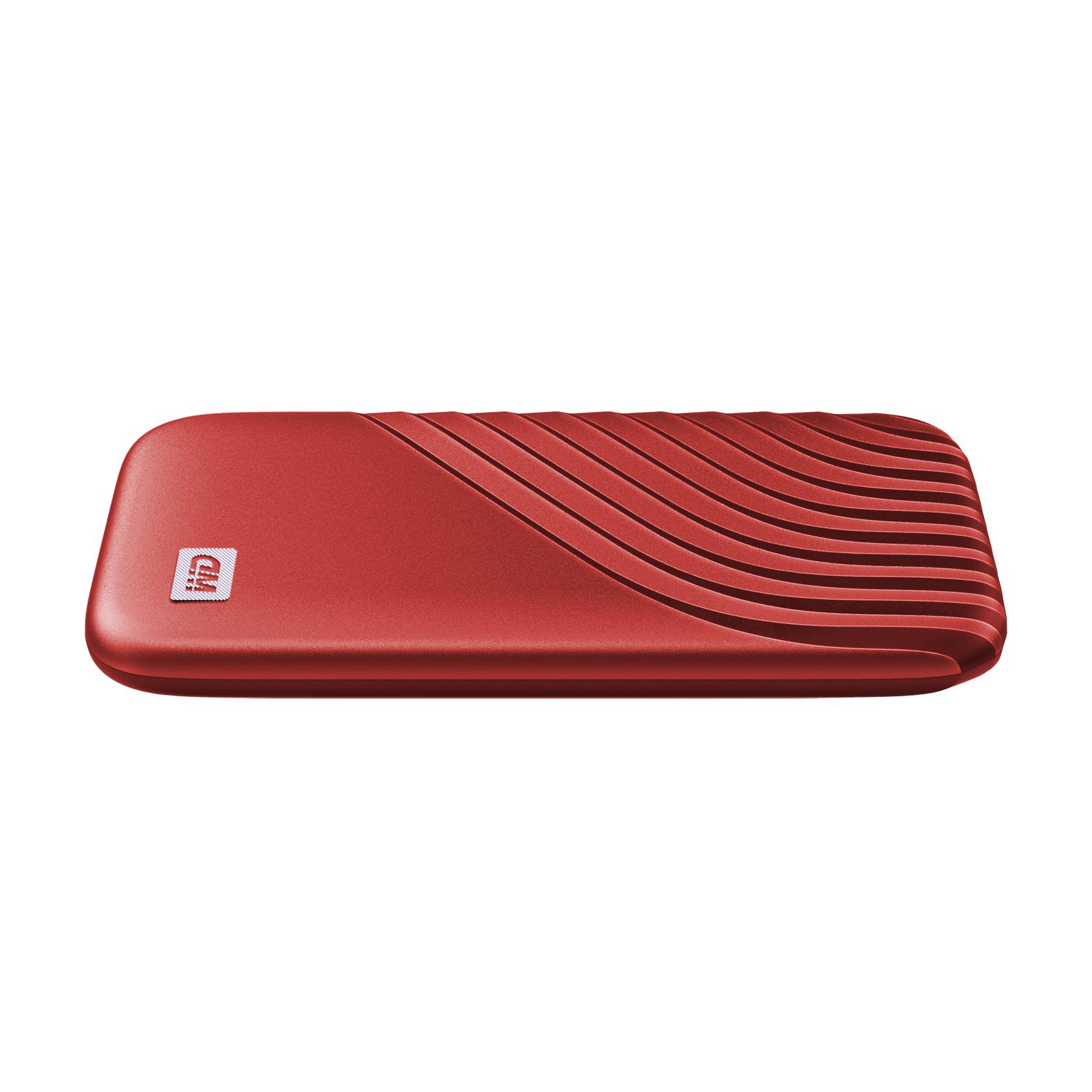 A large main feature product image of WD My Passport Portable SSD - 1TB Red