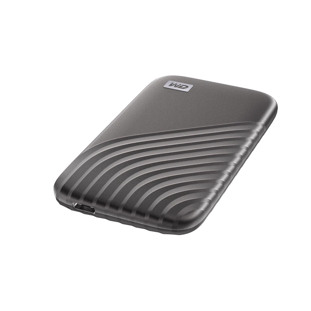 A large main feature product image of WD My Passport Portable SSD - 4TB Space Grey