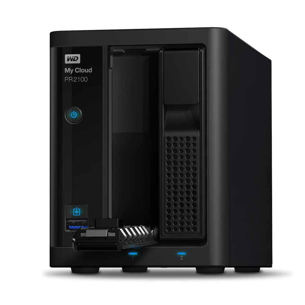 A large main feature product image of WD My Cloud Pro PR2100 4TB NAS Enclosure
