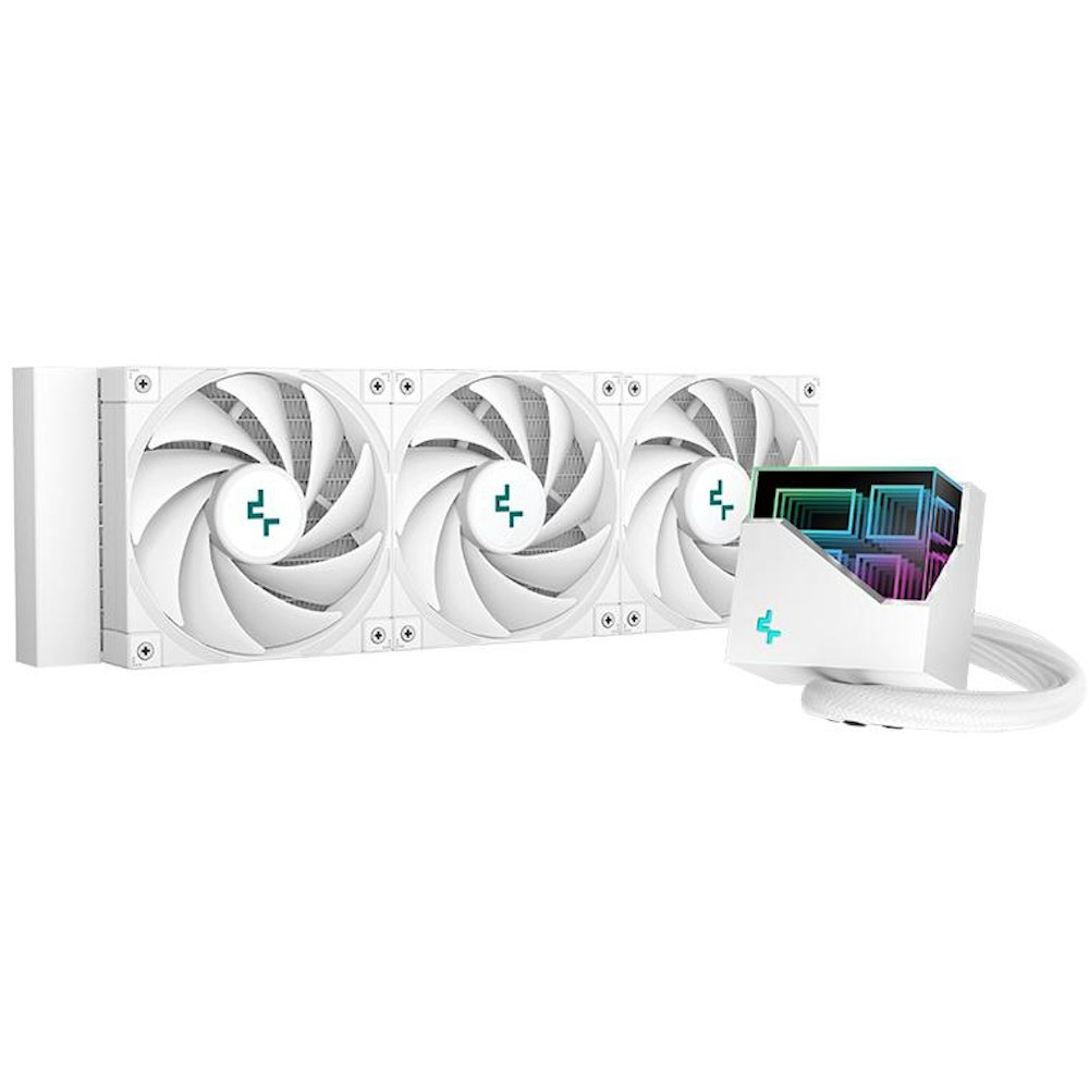 A large main feature product image of DeepCool LT720 360mm AIO CPU Cooler - White