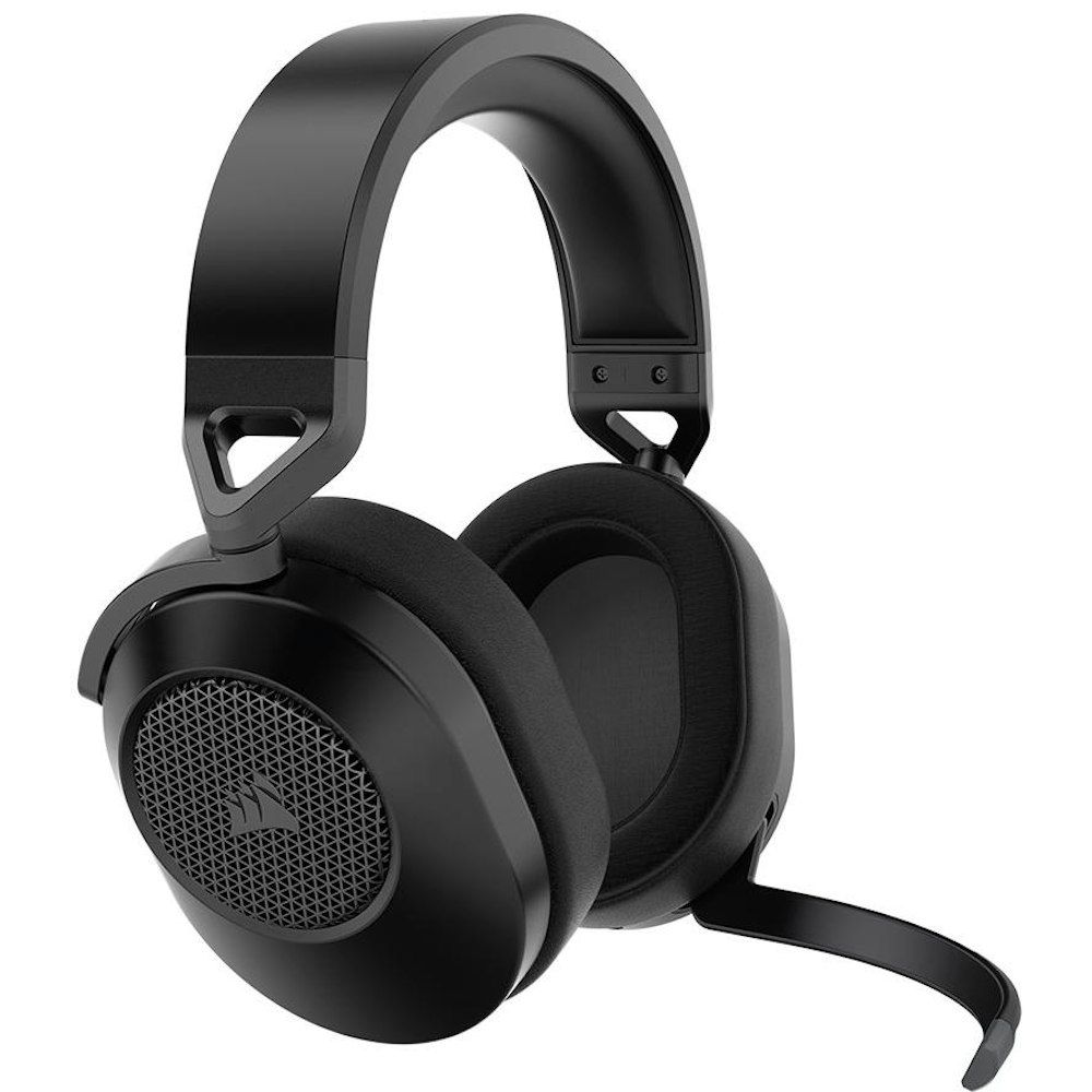 A large main feature product image of Corsair HS65 WIRELESS Gaming Headset — Carbon