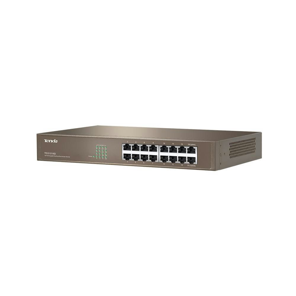 A large main feature product image of Tenda TEG1016D 16-Port Gigabit Ethernet Switch