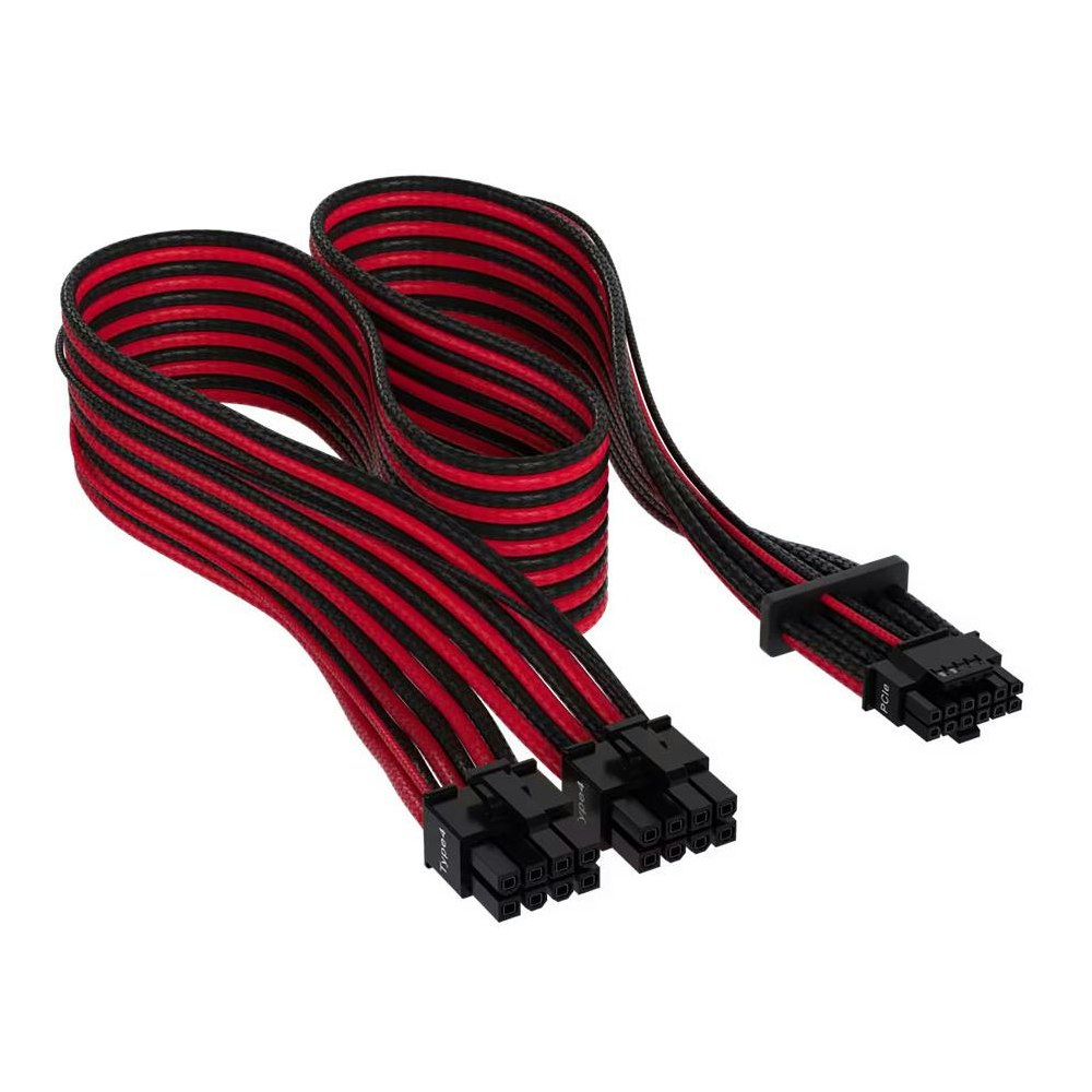 A large main feature product image of Corsair Premium Individually Sleeved 12+4pin PCIe Gen 5 12VHPWR 600W cable, Type 4, RED/BLACK