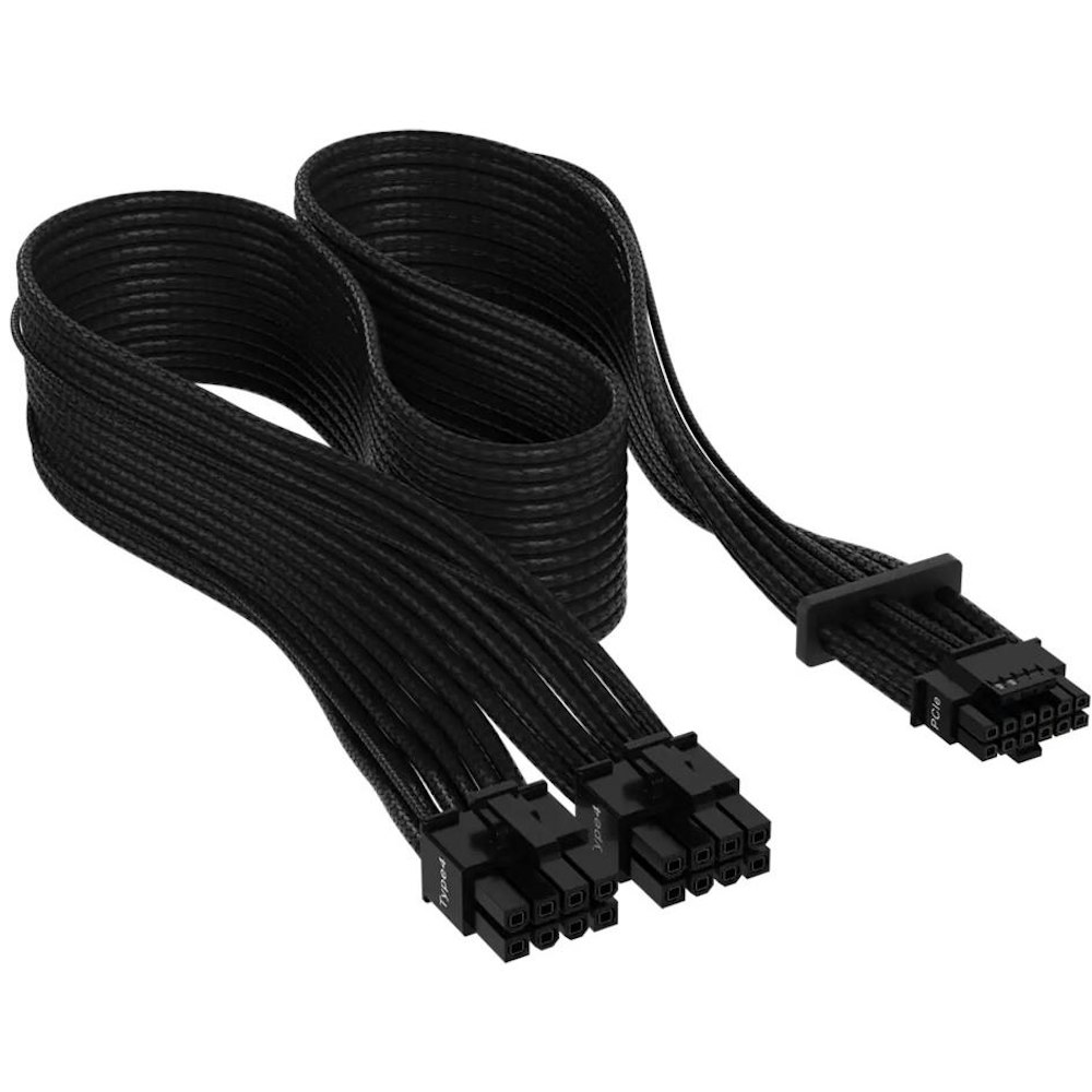 A large main feature product image of Corsair Premium Individually Sleeved 12+4pin PCIe Gen 5 12VHPWR 600W Cable, Type 4, Black