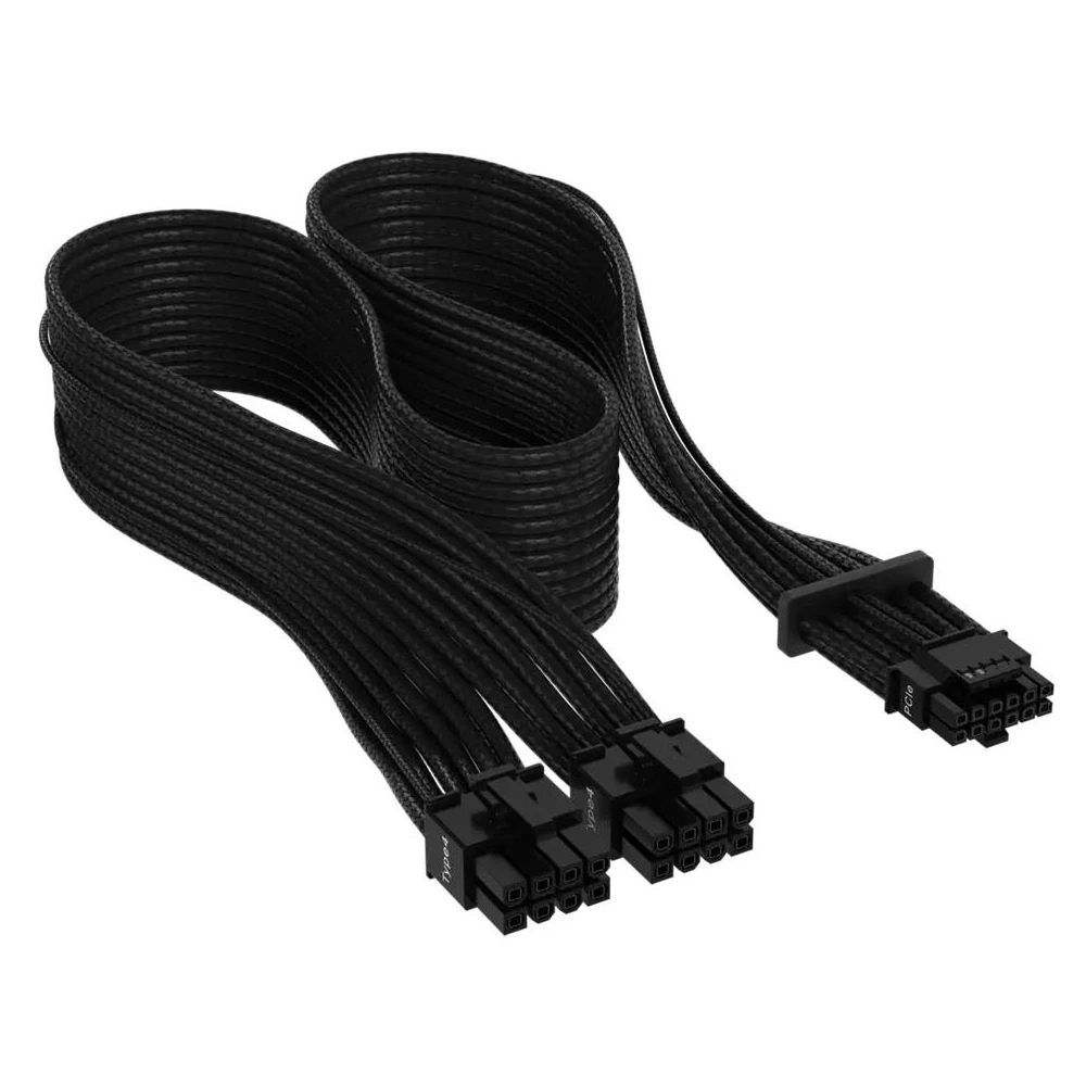 A large main feature product image of Corsair Premium Individually Sleeved PCIe 5.0 12V-2x6 600W Type 4 Cable (Black)