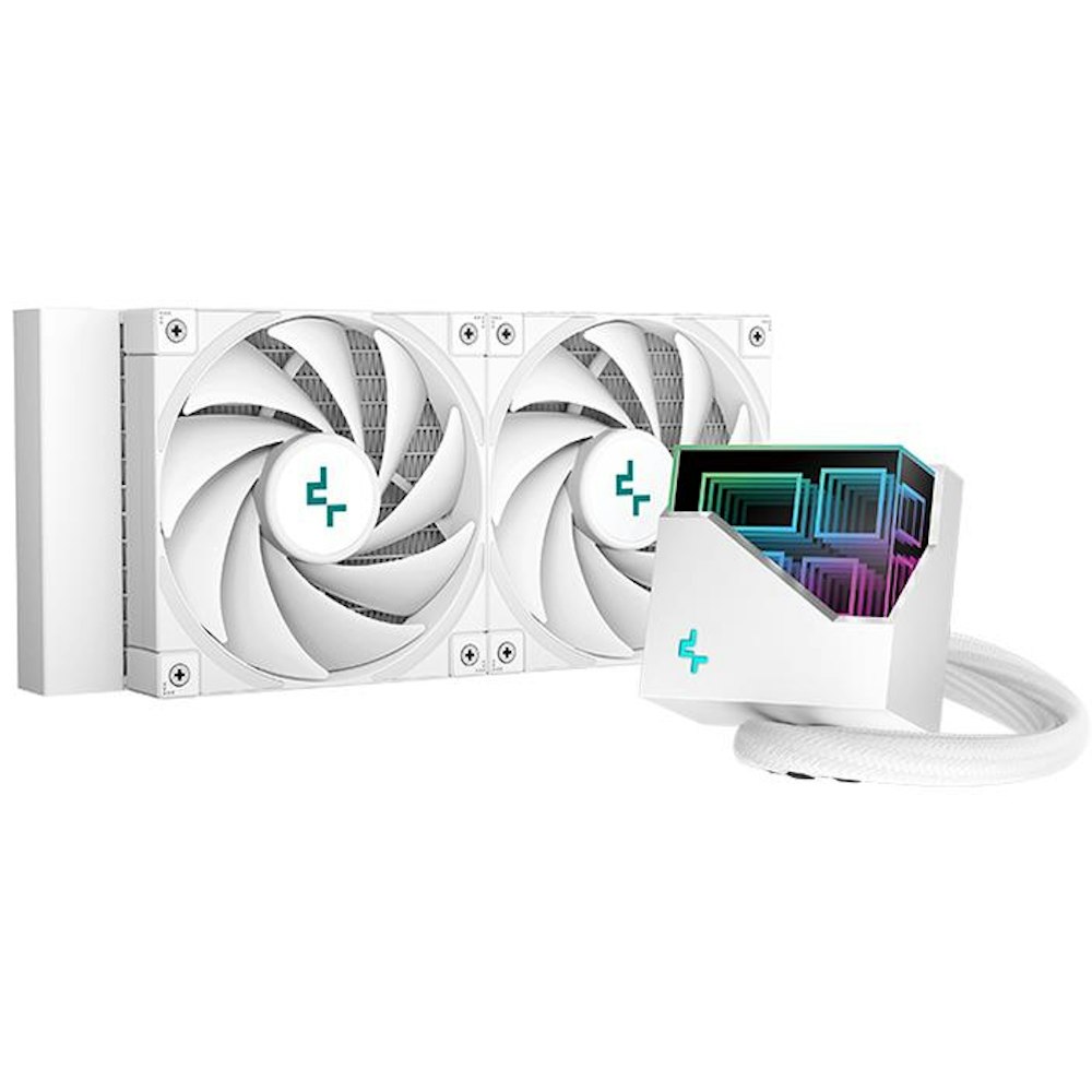 A large main feature product image of DeepCool LT520 240mm AIO CPU Cooler - White