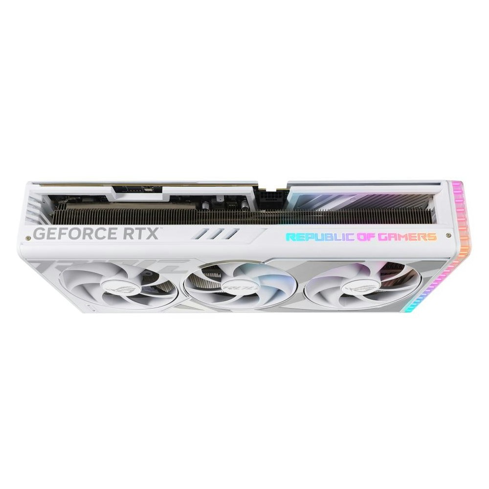 A large main feature product image of ASUS GeForce RTX 4090 ROG Strix OC 24GB GDDR6X - White