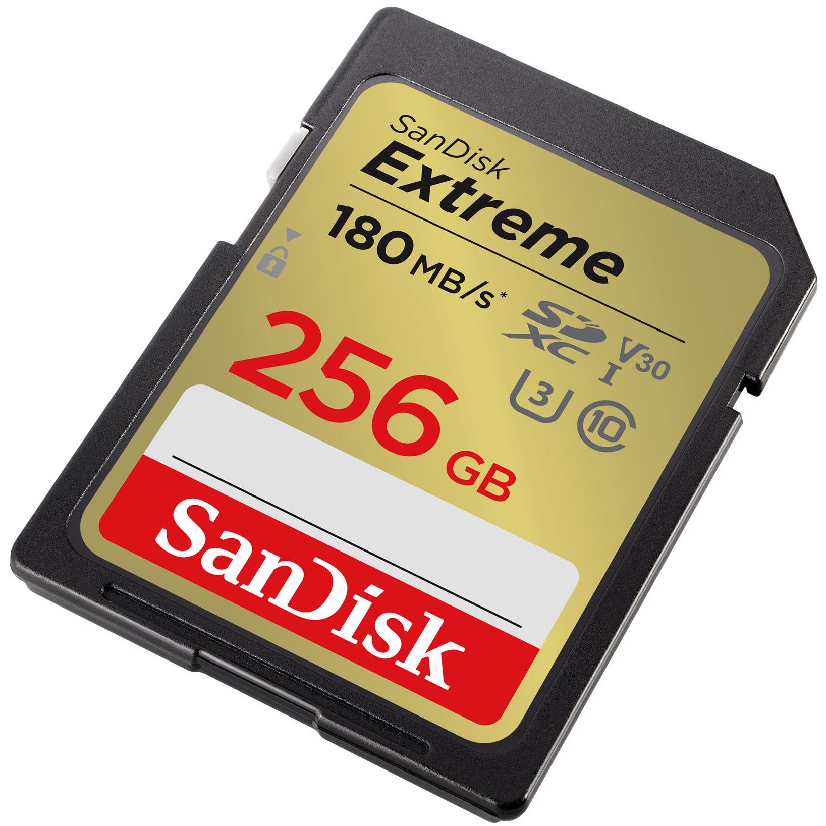 A large main feature product image of SanDisk Extreme SDXC U3 V30 UHS-I SD Card - 256GB