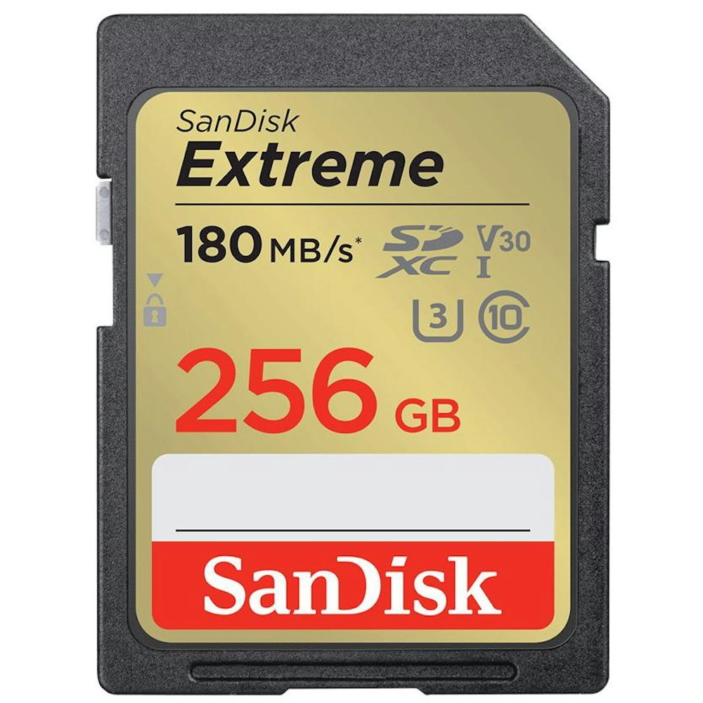 A large main feature product image of SanDisk Extreme 256GB UHS-I SD Card