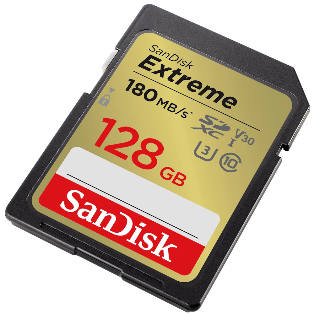 A large main feature product image of SanDisk Extreme SDXC U3 V30 UHS-I SD Card - 128GB