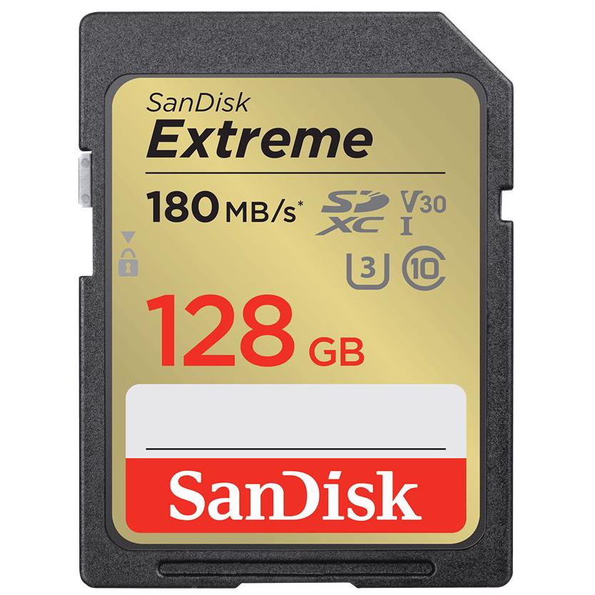 A large main feature product image of SanDisk Extreme SDXC U3 V30 UHS-I SD Card - 128GB