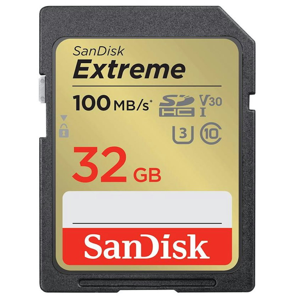 A large main feature product image of SanDisk Extreme 32GB UHS-I SD Card