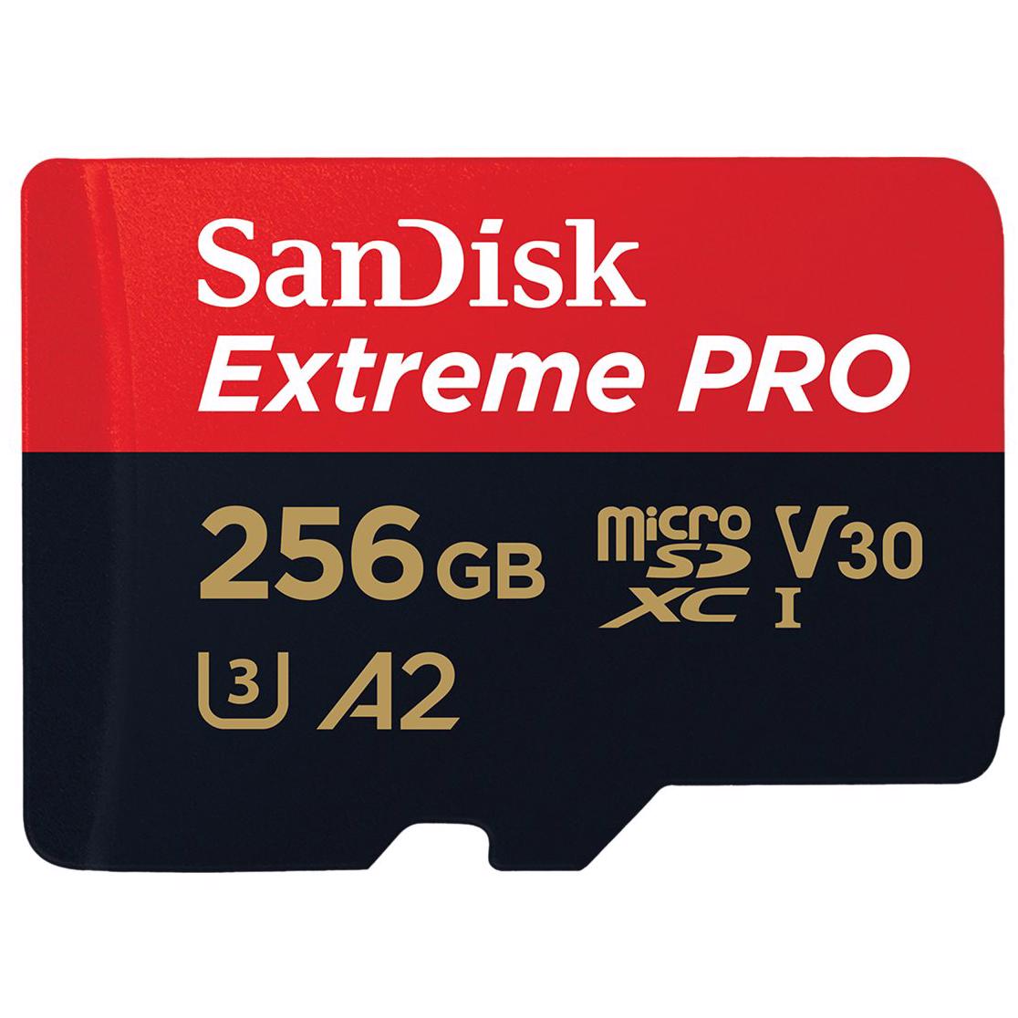 A large main feature product image of SanDisk Extreme PRO 256GB microSDXC U3 V30 A2 UHS-I microSD Card