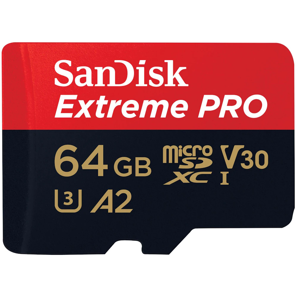 A large main feature product image of SanDisk Extreme PRO microSDXC U3 V30 A2 UHS-I microSD Card - 64GB