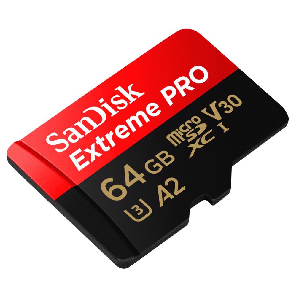 A large main feature product image of SanDisk Extreme PRO microSDXC U3 V30 A2 UHS-I microSD Card - 64GB