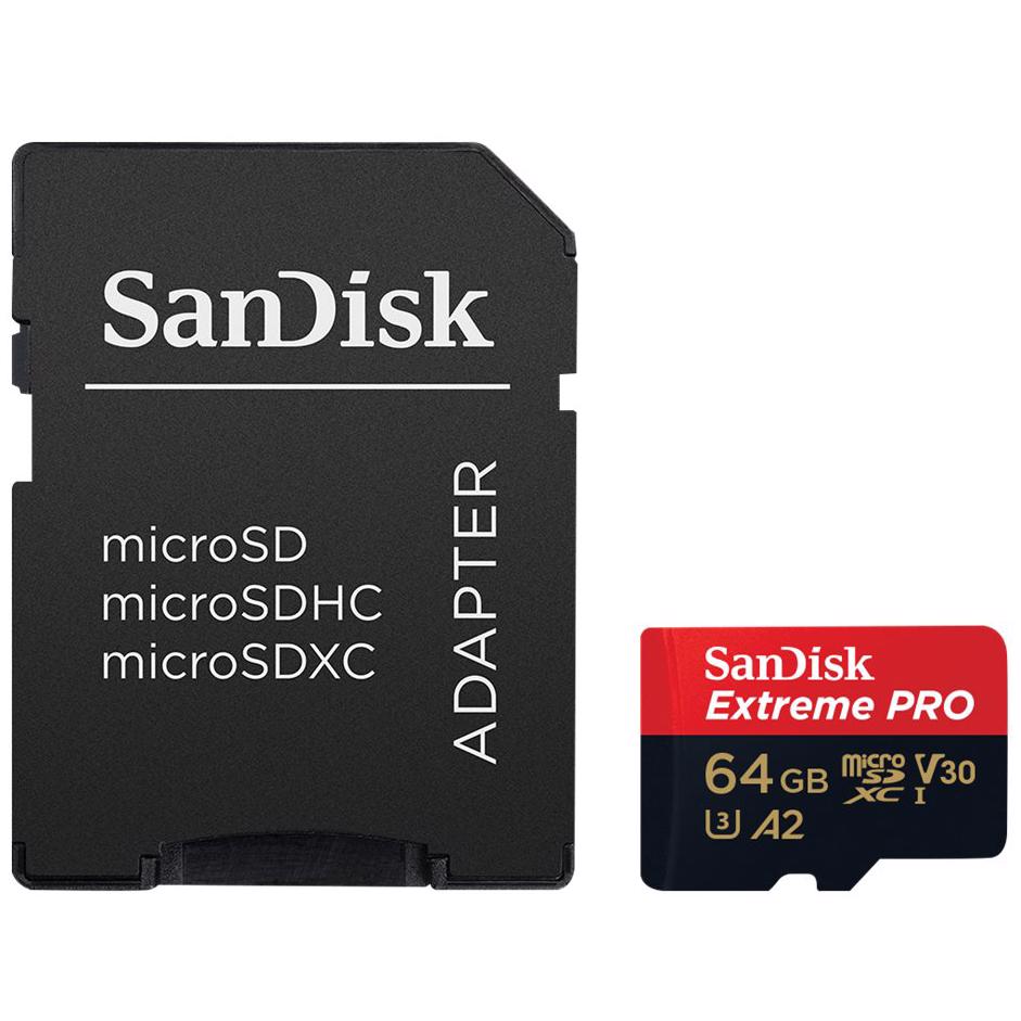A large main feature product image of SanDisk Extreme PRO microSDXC U3 V30 A2 UHS-I microSD Card - 64GB