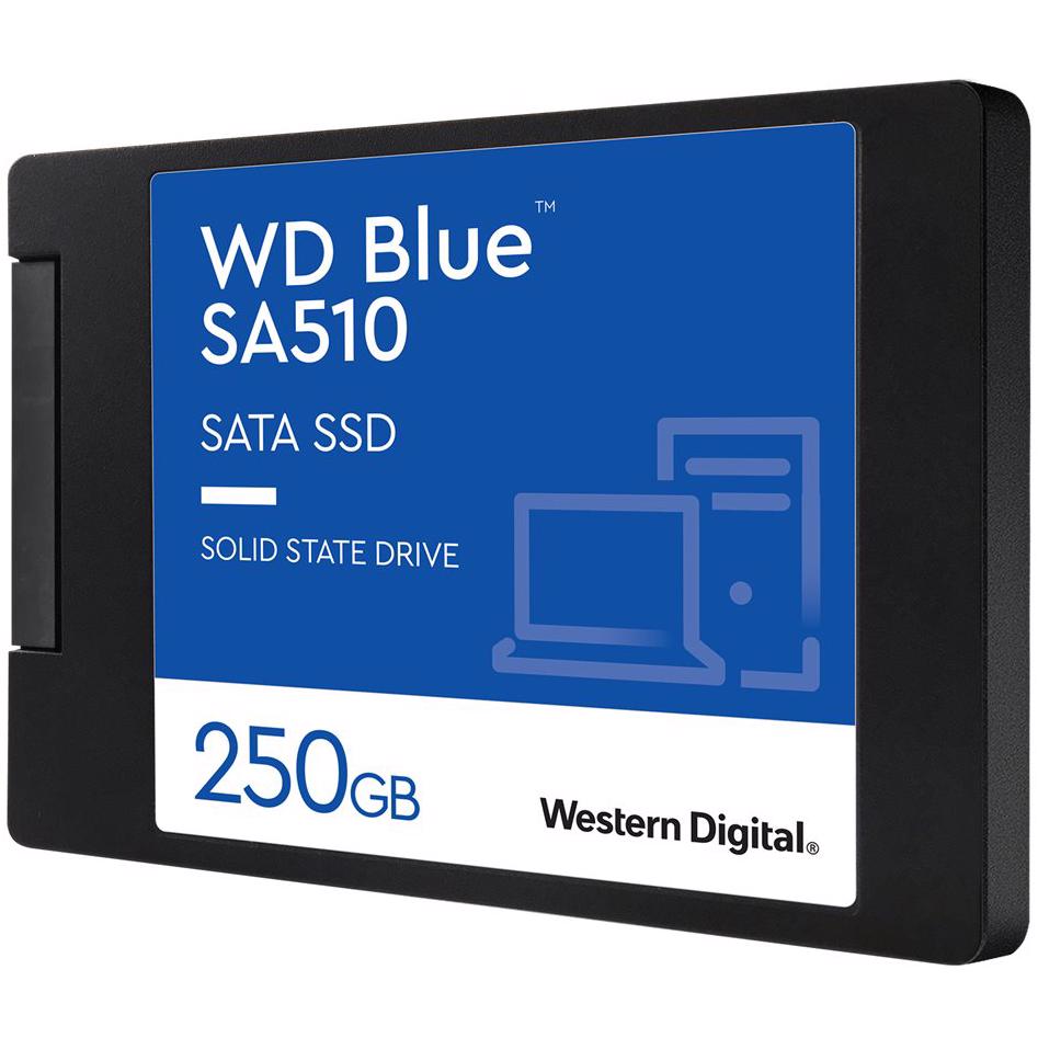 A large main feature product image of WD Blue SA510 SATA III 2.5" SSD - 250GB